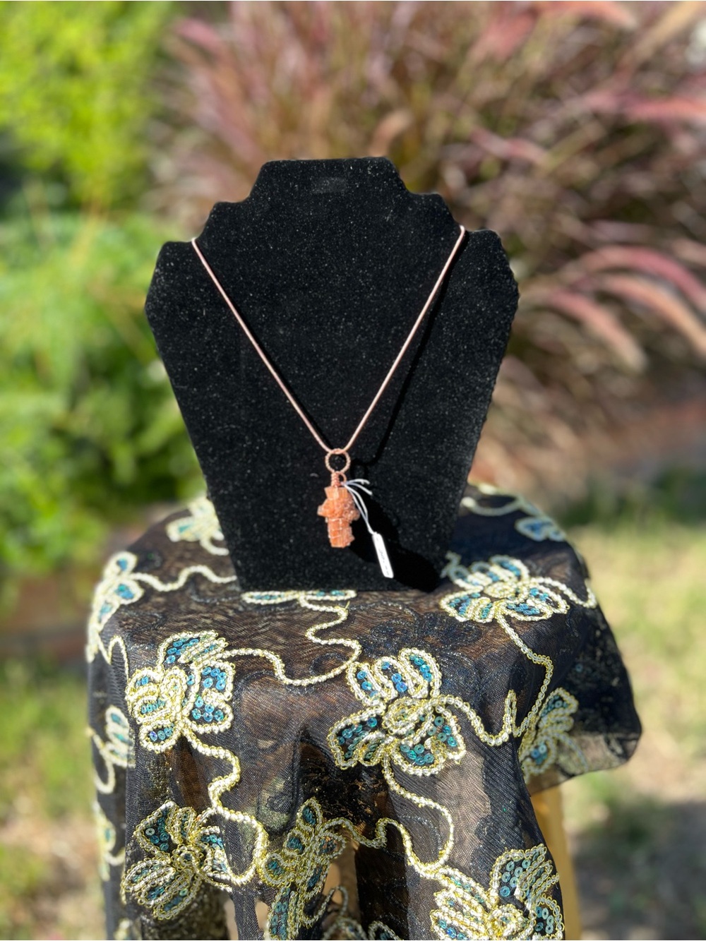 Wire Wrapped Aragonite on Copper Cord.
